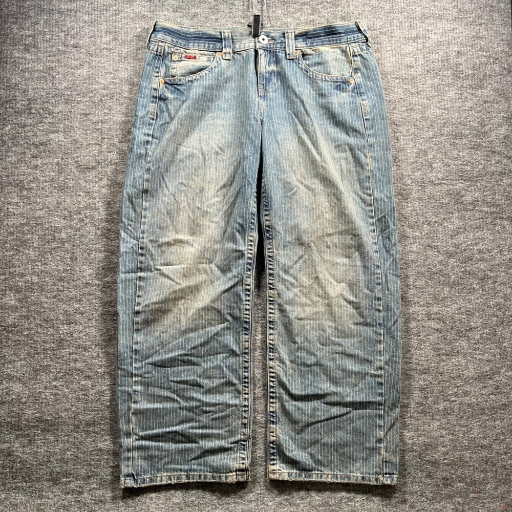 BDG Urban Outfitters Mens 34W Relaxed Wide Leg Pinstripe Blue Denim Jeans 6268